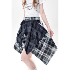 批发星星格子不规则毛边半裙皮拼毛腰封个性时尚文艺百搭气质2026新款