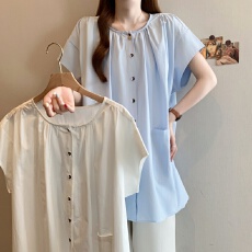 批发实拍~大码胖MM2026新款韩系圆领宽松遮肉显瘦<b class='q'>百搭</b>衬衫上衣