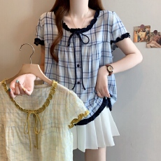 批发实拍～大码胖MM2026韩系甜美减龄<b class='q'>百搭</b>格子衬衫上衣
