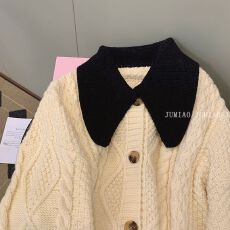 批发【绵<b class='q'>羊绒</b>】娃娃领麻花<b class='q'>毛衣</b>外套女甜美秋季新款复古慵懒风针织开衫