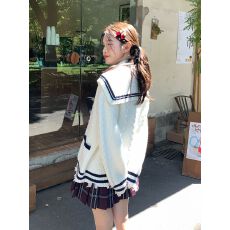 批发东京岁时记jk<b class='q'>制服</b>毛衣学院风白色<b class='q'>海军</b>领毛衣秋季新款针织开衫外套