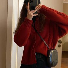 批发短款小个子针织开衫秋冬装法式复古温柔麻花重工慵懒风毛衣外套女