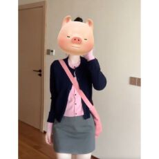 批发撞色假两件学院风针织开衫女2025早秋季新款修身<b class='q'>短</b>款毛衣外套上衣