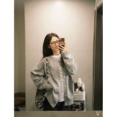 批发韩系早春季复古灰色针织开衫毛衣女宽松休闲<b class='q'>外套</b>上衣