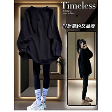 批发官图实价卫衣女秋冬<b class='q'>中长款</b>加绒加厚叠穿内搭配鲨鱼<b class='q'>裤</b>的长袖上衣