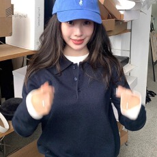 批发老钱风polo翻领针织<b class='q'>衫</b>女秋季时髦高级正肩上衣学院风套头长袖毛衣