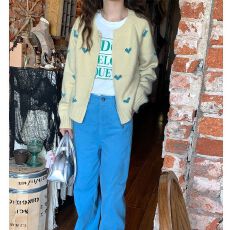 批发少女感爱心提花针织开衫小外套2025秋冬新款<b class='q'>甜美</b>宽松毛衣