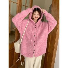 批发百花绒新款毛衣软糯温柔连帽毛衣女2025新款宽松<b class='q'>甜美</b>针织外套