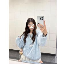 批发蓝色麻花POLO领毛衣2025新款奶fufu慵懒风韩系秋冬季穿搭针织上衣