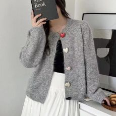 批发韩系慵懒温柔爱心开衫毛衣2025秋冬新款外套宽松长袖上衣可爱爆款