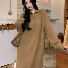 批发宽松毛衣裙2025秋冬新款慵懒风加厚保暖翻领连衣裙子内搭外穿百搭
