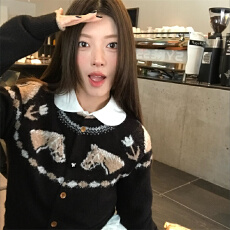 批发费尔岛<b class='q'>毛衣</b>外套女秋冬穿搭小马提花圆领针织开衫修身显瘦短款上衣