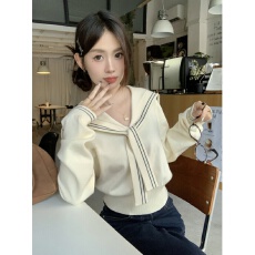 批发海军领针织衫女2025秋冬新款韩系学院风减龄短款收腰修身长袖毛衣