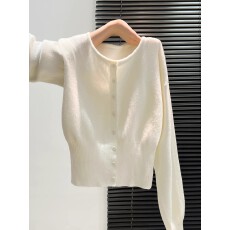 批发白色针织开衫女秋冬2025新款慵懒高级感圆领<b class='q'>毛衣</b>内搭<b class='q'>短款</b>收腰上衣