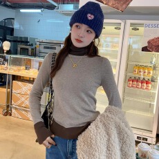 批发假两件<b class='q'>高领</b>毛衣女秋冬2025新款堆堆领内搭<b class='q'>打底衫</b>修身长袖针织上衣