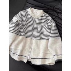 批发软糯条纹拉链<b class='q'>圆领</b>毛衣<b class='q'>开衫</b>外搭女秋冬新款宽松慵懒风<b class='q'>针织</b>上衣外套