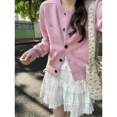 批发高级感粉色针织<b class='q'>开衫</b>外套女春秋2026新款宽松显瘦百<b class='q'>搭</b><b class='q'>长袖</b>毛衣