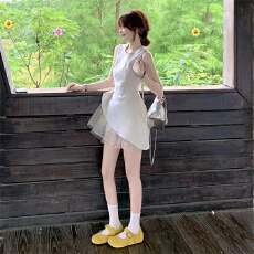 批发法式甜美时尚气质不规则蕾丝<b class='q'>拼接</b>背心<b class='q'>连衣裙</b>女夏季收腰蓬蓬短裙子