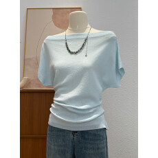 批发御姐<b class='q'>轻熟</b>风高级感一字领短袖针织衫女夏2026新款斜领露肩锁骨上衣