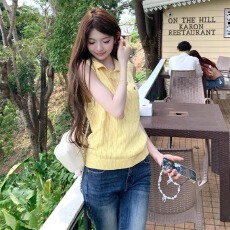 批发夏季韩系气质polo领刺绣麻花针织马甲<b class='q'>背心</b>女休闲百搭<b class='q'>无袖</b>T恤上衣