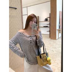 批发原版色织条提花 条纹一字肩长袖T恤女设计感露肩薄款防晒罩衫上衣