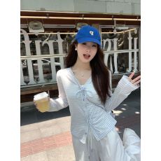 批发原版色织条 条纹开衫女季莱赛尔防晒小外搭罩衫针织外套上衣