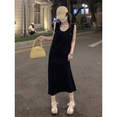 批发假两件撞色条纹背心<b class='q'>连衣裙</b>女装夏季<b class='q'>宽松</b>显瘦休闲无袖针织长款裙子