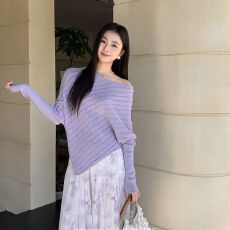 批发2026春季新款 气质不规则设计感蝙蝠袖<b class='q'>长袖</b>针织衫含4羊毛