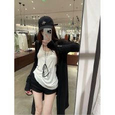批发辣妹套装女挂脖白色背心春夏<b class='q'>不规则</b>长袖黑色开衫两件套