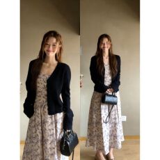 批发实价有货法式复古高级感针织开衫内搭气质碎花吊带显瘦<b class='q'>连衣裙</b>套装