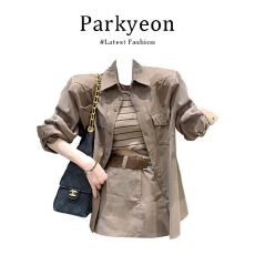 批发实价有货韩系穿搭长袖<b class='q'>衬衫</b>外套背心高腰半身裙巨好看的早春套装女