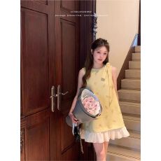 批发实价miu系<b class='q'>蝴蝶结</b>飘带无袖背心<b class='q'>连衣裙</b>女夏季减龄荷叶摆碎花裙