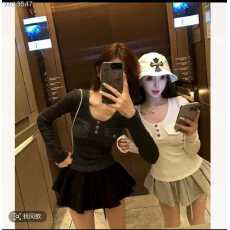 批发复古拼接打底上衣内搭口袋<b class='q'>拉链</b>修身长袖显瘦针织衫+南瓜裤裙套装