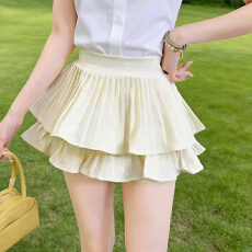 批发实拍蛋糕半身裙女高腰短裙<b class='q'>夏季</b>防走光a字裙裤小个子百褶蓬蓬裙子