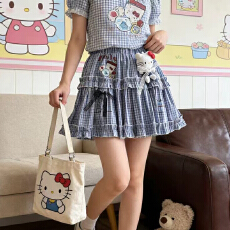 批发实拍<b class='q'>夏</b>季新款甜美蕾丝蝴蝶结蓬蓬蛋糕裙高腰a字短裙女印花半身裙