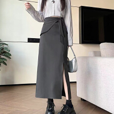 批发实拍高端灰色西装<b class='q'>半身裙</b>2026春夏新款设计感中长款<b class='q'>职业</b>开叉包臀裙