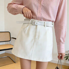批发实拍春夏韩式A字裙新款包臀短裙A字纯色半身裙腰带防走光高腰裙子