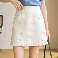 批发实拍<b class='q'>气质</b>感波点半身裙女春夏新款高腰木耳边短裙小个子显瘦A字裙