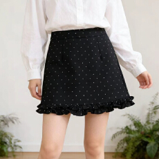批发实拍波点拼接木耳花边裙摆短裙女夏季新款<b class='q'>韩版</b>高腰A字裙包臀裙子