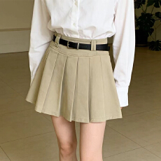 批发实拍春夏季设计感褶皱百搭白色牛仔半身裙A字显瘦高腰防走光短裙