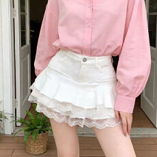 批发实拍纯欲风设计感蕾丝花边蛋糕裙女2026夏季不规则牛仔百褶<b class='q'>半身裙</b>