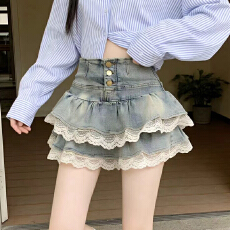 批发实拍夏新款女欧美辣妹蕾丝牛仔蛋糕裙裤性感夜店蓬蓬裙<b class='q'>半身裙</b>时尚