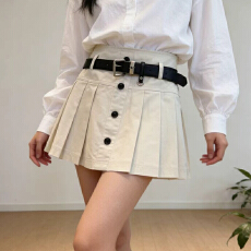 批发实拍气质学院风高腰显瘦百褶半身裙女春夏单排扣<b class='q'>百搭</b>a字包臀短裙