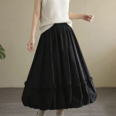 批发实拍设计感木耳边花苞蓬蓬<b class='q'>半身</b>裙女夏新款百搭显瘦A字裙中长款裙