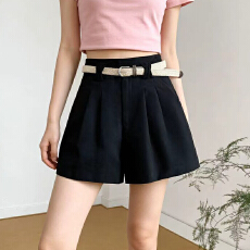 批发实拍高腰西装短裤女2026春夏阔腿a字直筒显瘦黑色小个子<b class='q'>休闲裤</b>子