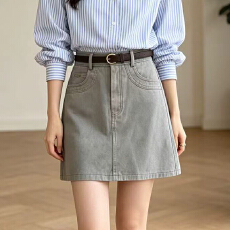 批发实拍复古<b class='q'>百搭</b>洗水牛仔短裙女春夏洋气韩国chic包臀辣妹A字半身裙