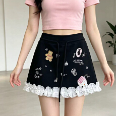 批发实拍韩系涂鸦木耳拼接半身裙女小个子夏季新款<b class='q'>修身</b>显瘦设计感短裙