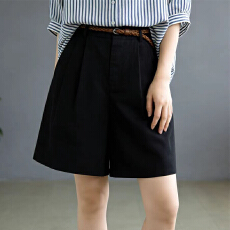 批发实拍白色苎麻<b class='q'>短裤</b>女夏季2026新款高腰a字梨形遮垮显瘦阔腿5分中裤