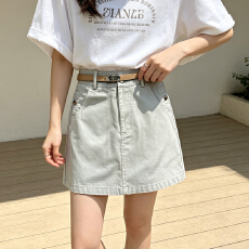 批发<b class='q'>实拍</b>高腰工装A字短裙女显瘦洗水棉休闲半身裙小个子防走光短裙子