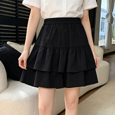 实拍蛋糕半身裙女夏季新款小个子中裙高腰显瘦a字百褶蓬蓬短裙裤